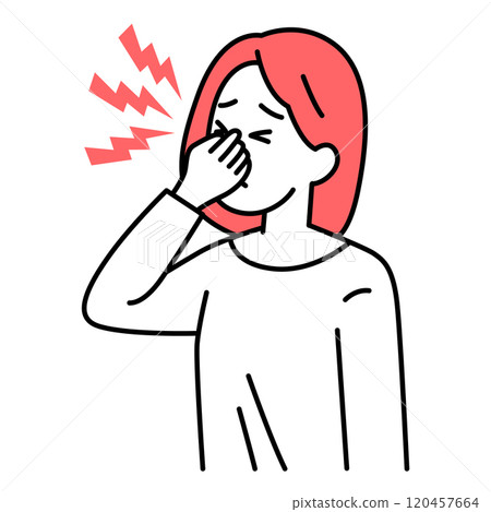 患有眼睛疲勞的休閒女人 患有眼睛疲勞的休閒女人 120457664