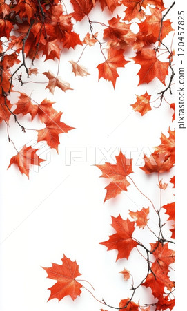 Vibrant orange maple leaves glowing under soft sunlight in autumn 120457825