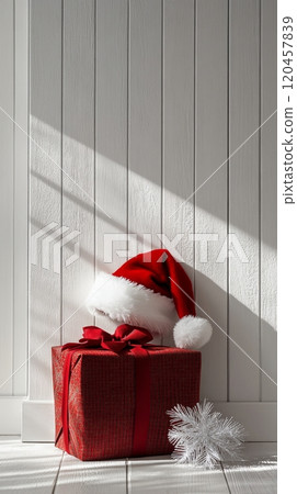 Warm holiday spirit with festive gifts and decorations in a cozy living room setting 120457839