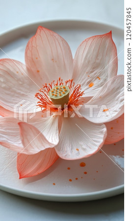 Captivating pink water lily blooms in delicate detail against a soft background Captivating pink water lily blooms in delicate detail against a soft background 120457845