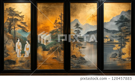 Golden folding screen 120457883
