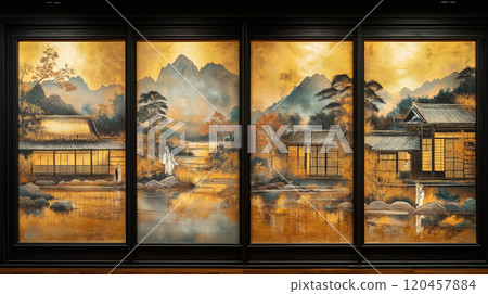 Golden folding screen 120457884