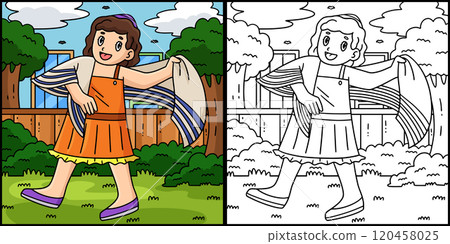 Bat Mitzvah Girl Wearing a Taliit Illustration Bat Mitzvah Girl Wearing a Taliit Illustration 120458025