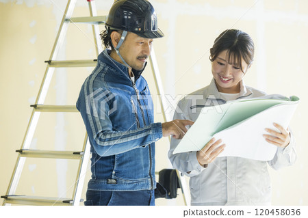 Young woman working at a construction site Young woman working at a construction site 120458036