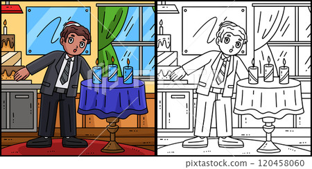 Bar Mitzvah Boy Blowing Candles Illustration Bar Mitzvah Boy Blowing Candles Illustration 120458060