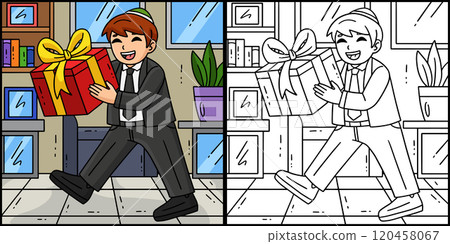 Bar Mitzvah Boy Receiving Gift Illustration 120458067
