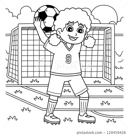 Female Soccer Player Throw In Coloring Page 120458426