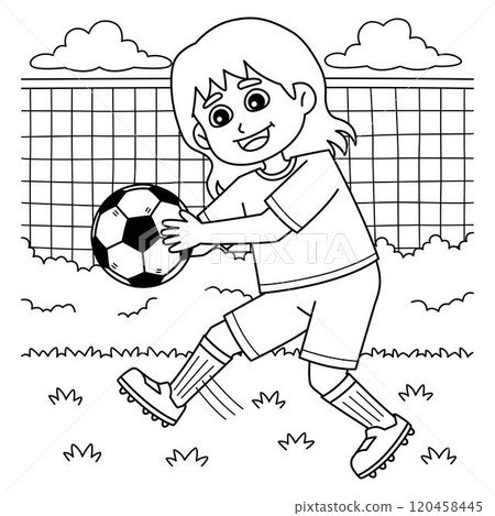 Female Soccer Player Punt Coloring Page for Kids 120458445