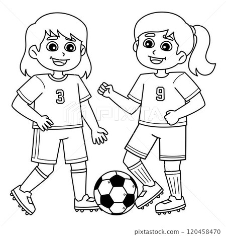 Female Soccer Player Playing Isolated Coloring  120458470