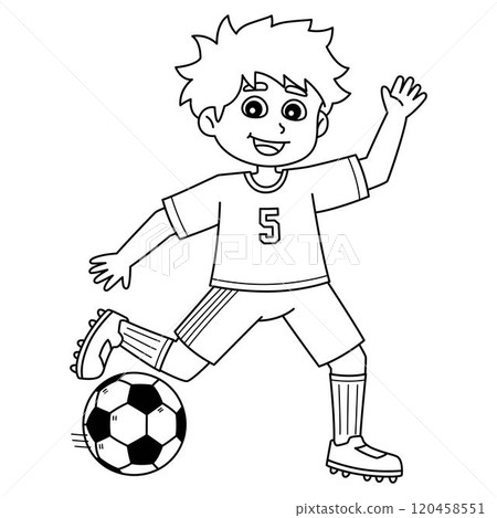 Male Soccer Player Kicking Ball Isolated Coloring Male Soccer Player Kicking Ball Isolated Coloring 120458551