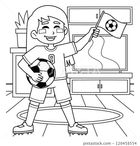 Female Soccer Fan Coloring Page for Kids Female Soccer Fan Coloring Page for Kids 120458554