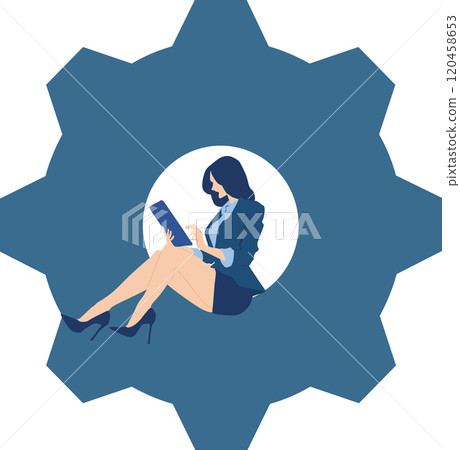 Illustration of a businesswoman who becomes a cog in society Illustration of a businesswoman who becomes a cog in society 120458653