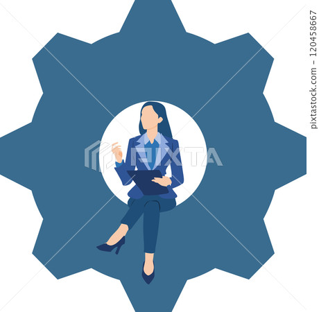 Illustration of a businesswoman who becomes a cog in society Illustration of a businesswoman who becomes a cog in society 120458667