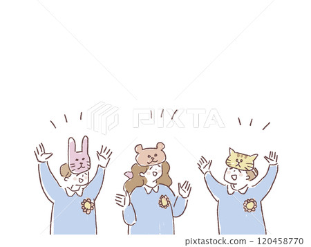 孩子戴著動物頭套玩耍,玩派對, 孩子戴著動物頭套玩耍,玩派對, 120458770