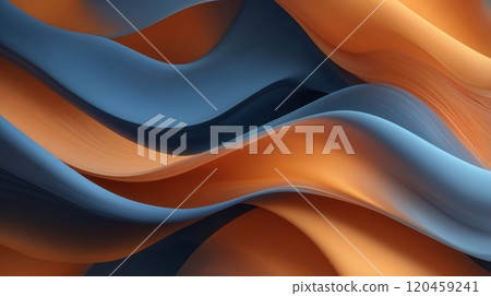 An abstract background featuring smooth flowing gradients of orange and blue hues 120459241
