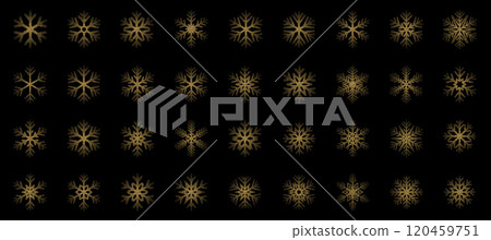 Vector Snowflakes icons. Gold Snowflake. Winter snow. Merry Christmas pattern 120459751