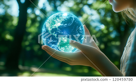 女人與閃亮的地球 120459780