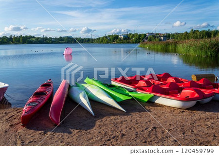 Toolonlahti sea bay with small beach for recreational sports near Olympic stadium and Linnanmaki amusement park, Helsinki, Finland Toolonlahti sea bay with small beach for recreational sports near Olympic stadium and Linnanmaki amusement park, Helsinki, Finland 120459799