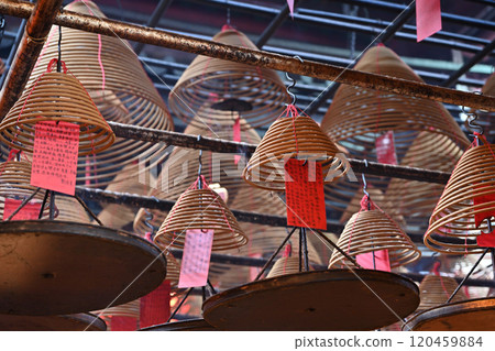 Incense sticks and lanterns at Man Mo Temple, Hong Kong Incense sticks and lanterns at Man Mo Temple, Hong Kong 120459884