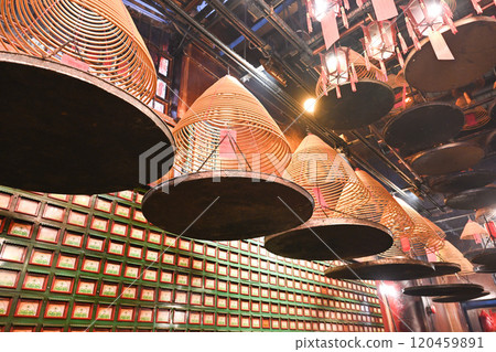 Incense sticks and lanterns at Man Mo Temple, Hong Kong Incense sticks and lanterns at Man Mo Temple, Hong Kong 120459891