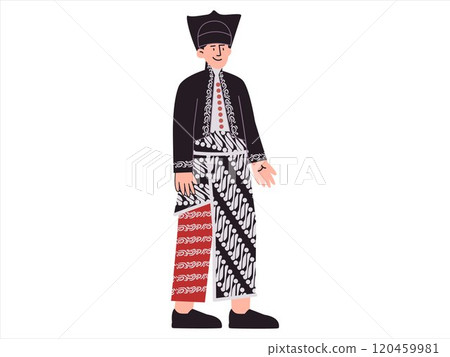 Mataram Lombok city Indonesia traditional clothes fashion culture Indonesian heritage tradition NTB Nusa Tenggara Barat Pegon dress Kuluk headdress batik Kawung design colorful icon set 120459981