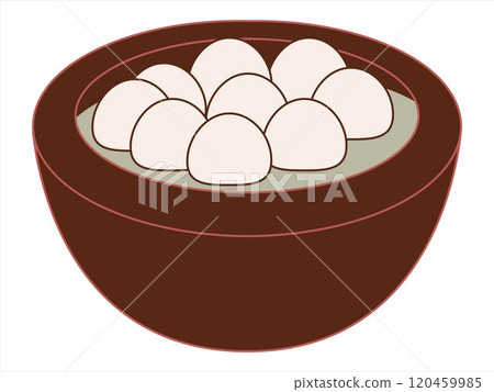 Tangyuan Yuan Xiao glutinous sweet soup rice balls syrup red bean paste filling China dessert Chinese traditional dish meal festival cuisine icon set colorful design 120459985