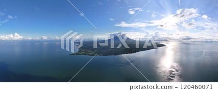 Wide panorama of lake with Ometepe island 120460071
