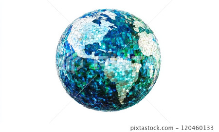Mosaic earth globe on white background 120460133