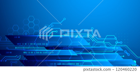 Abstract technological illustration with neon lights on a dark blue gradient background. This vector was hand drawn. Abstract technological illustration with neon lights on a dark blue gradient background. This vector was hand drawn. 120460220