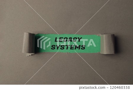 A torn piece of paper with the word Legacy Systems written on it A torn piece of paper with the word Legacy Systems written on it 120460338