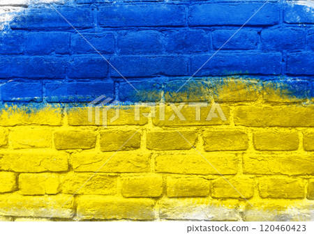 A wall with blue and yellow bricks A wall with blue and yellow bricks 120460423