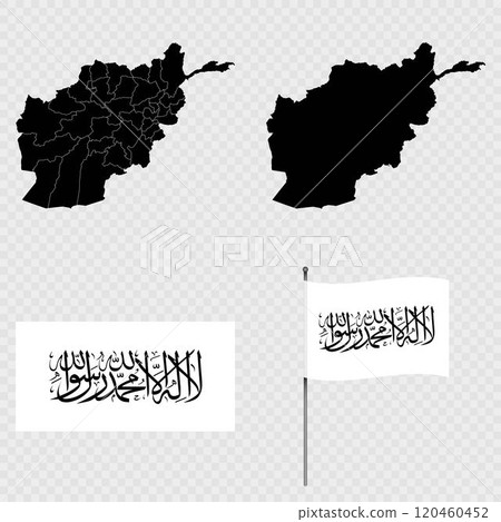 Set of maps, flag and flagpole of Afghanistan. Vector illustration. 120460452