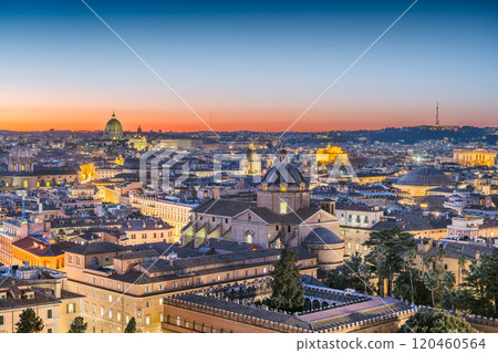 Rome, Italy Rooftop Cityscape at Dusk 120460564