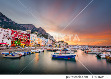 Capri, Italy with shops and restaurants at at Marina Grande 120460599