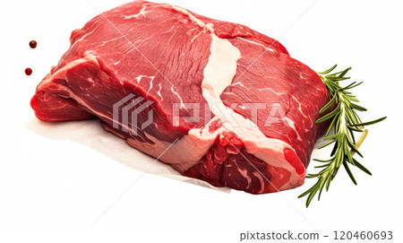 Gourmet preparation, Raw beef tenderloin on parchment with spices and herbs 120460693