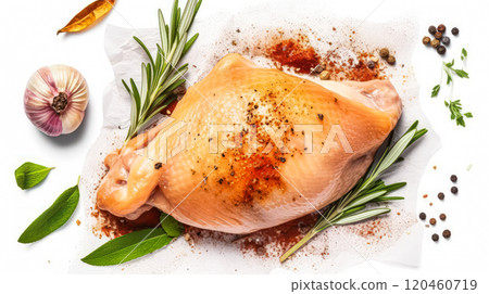 Elevated flavors: Goose breast on parchment with spices and herbs Elevated flavors: Goose breast on parchment with spices and herbs 120460719