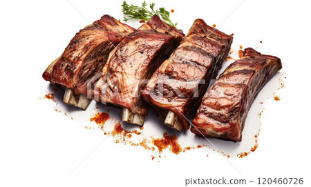 Savory perfection, Pork ribs on parchment with spices and herbs 120460726