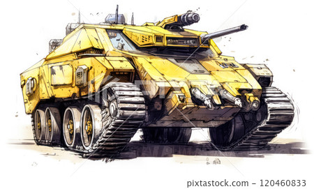 A yellow and white tank with a black stripe 120460833