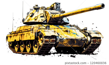A yellow and white tank with a black stripe 120460836