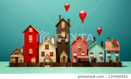 Real estate agent with house model conveying real estate trading ideas. 120460942