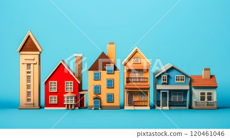 Stacked coins with house models real estate market concept. Illustration depicting rising prices for rent and purchase of housing. 120461046