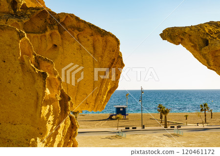 Rock formations in Bolnuevo, Spain 120461172