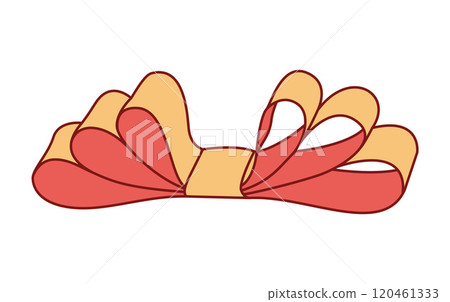 Trendy flat style gold and red ribbon bow. Hand drawn bowknot for decoration gift bowtie.  120461333