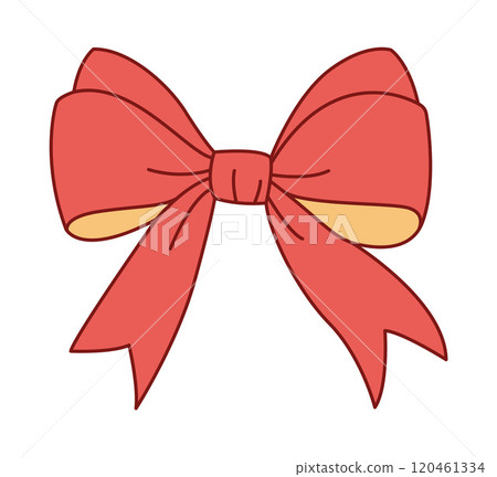 Trendy flat style Red and gold ribbon bow. Hand drawn bowknot for decoration gift bowtie. Trendy flat style Red and gold ribbon bow. Hand drawn bowknot for decoration gift bowtie. 120461334