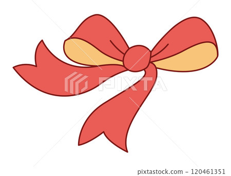 Trendy flat style Red and gold ribbon bow. Hand drawn bowknot for decoration gift bowtie. Trendy flat style Red and gold ribbon bow. Hand drawn bowknot for decoration gift bowtie. 120461351