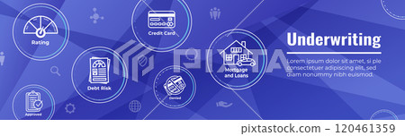 Underwriting for Loan Application - Mortgage or Interest Rates Icon Set and Banner 120461359
