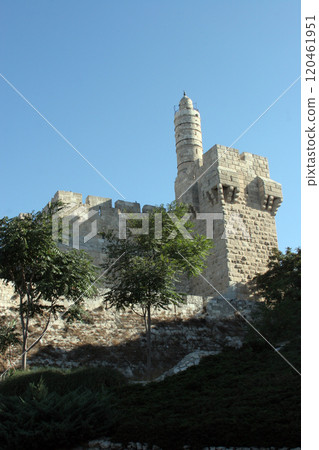 Walls and the Citadel of David in the old holy city of Jerusalem, Israel 120461951