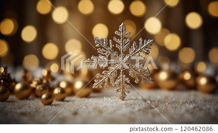 snowflake with golden bokeh background 120462086