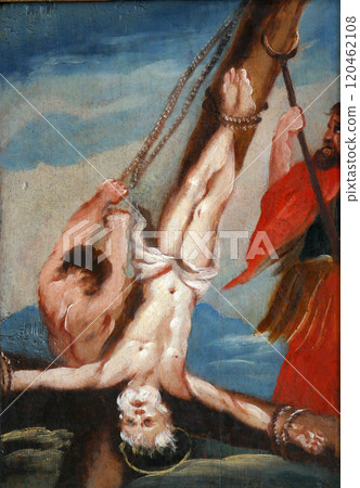 Scenes from the life of St. Peter, picture on a wardrobe in the sacristy of the church of the Immaculate Conception in Lepoglava, Croatia 120462108