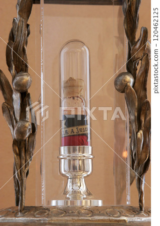 The reliquary with the relics, Sanctuary of The Blessed Mary of Jesus Crucified Petkovic in Blato, Korcula island, Croatia 120462125